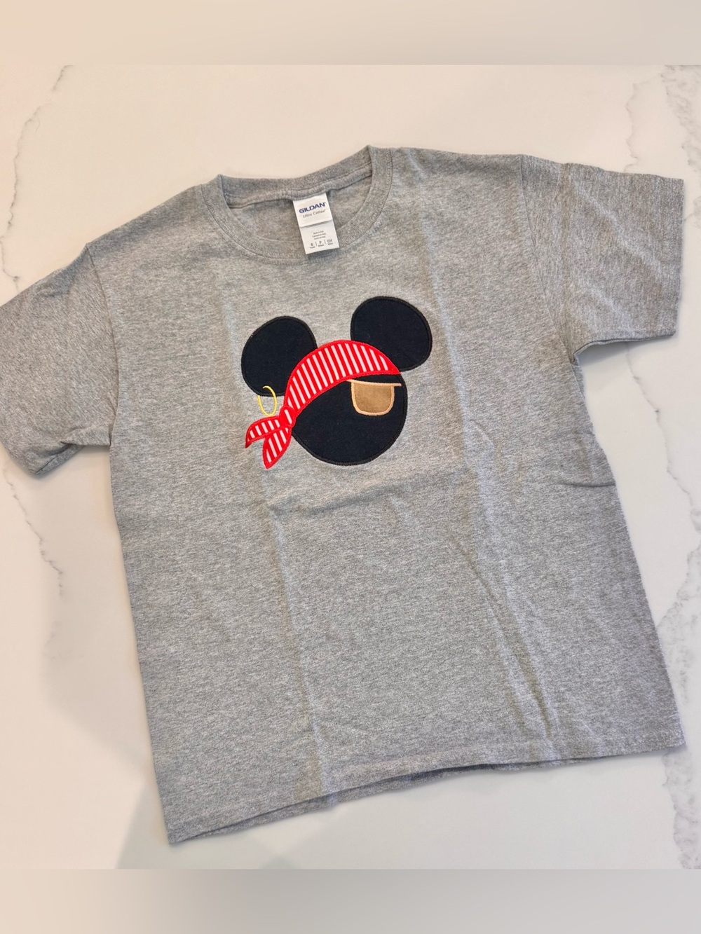 Kids Grey Tee with Pirate Mouse Applique